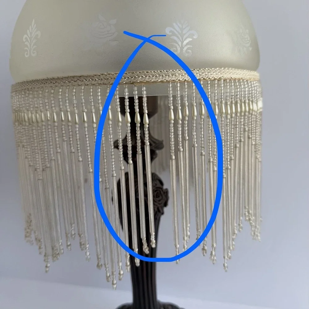 Art Deco Style Lamp Beaded Fringe Frosted Glass Shade VTG Victorian Rose Boudoir